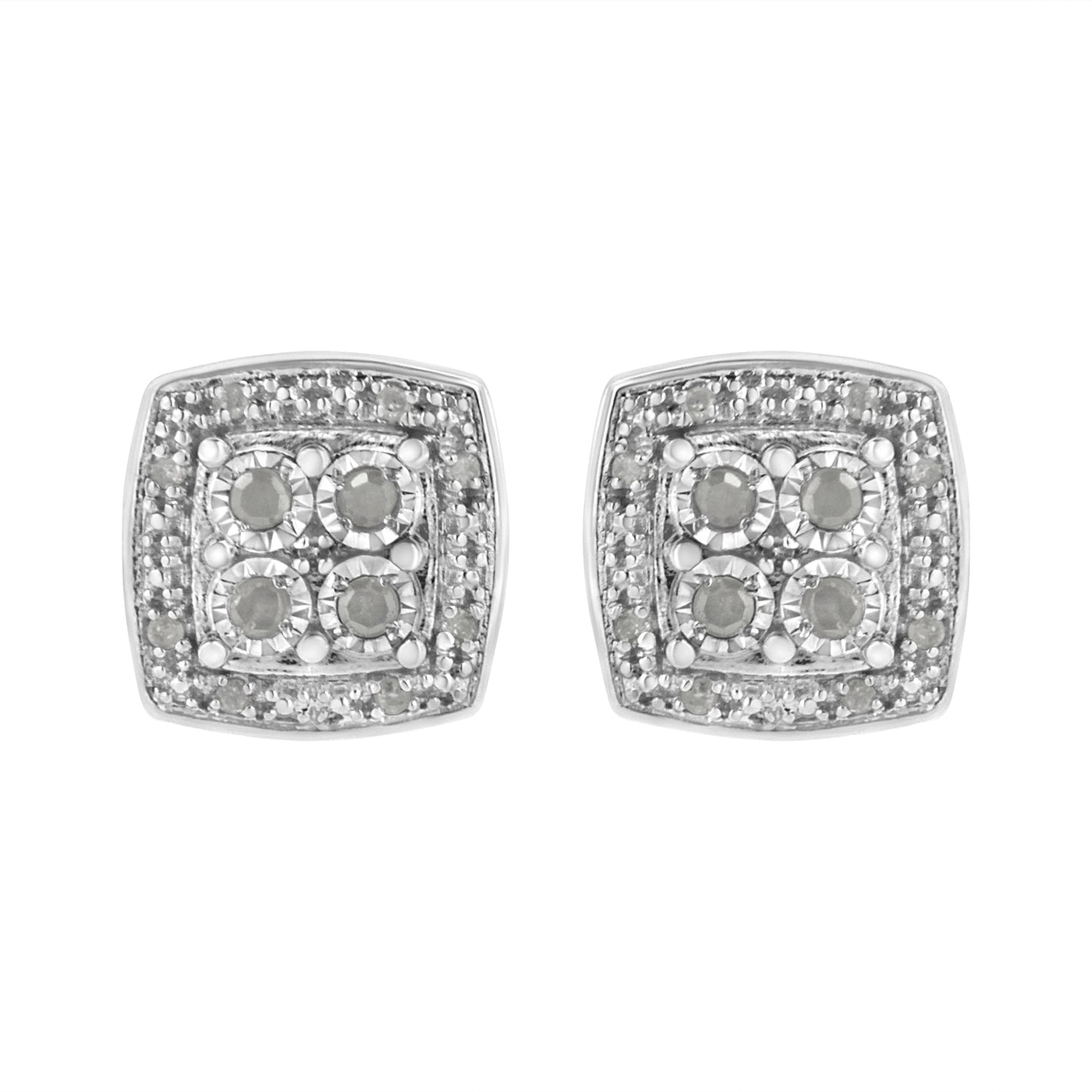 .925 Sterling Silver 1/4 cttw Round Cut Diamond Square Shape Milgrain Stud Earrings (I-J Color, I3 Clarity) Bids.com