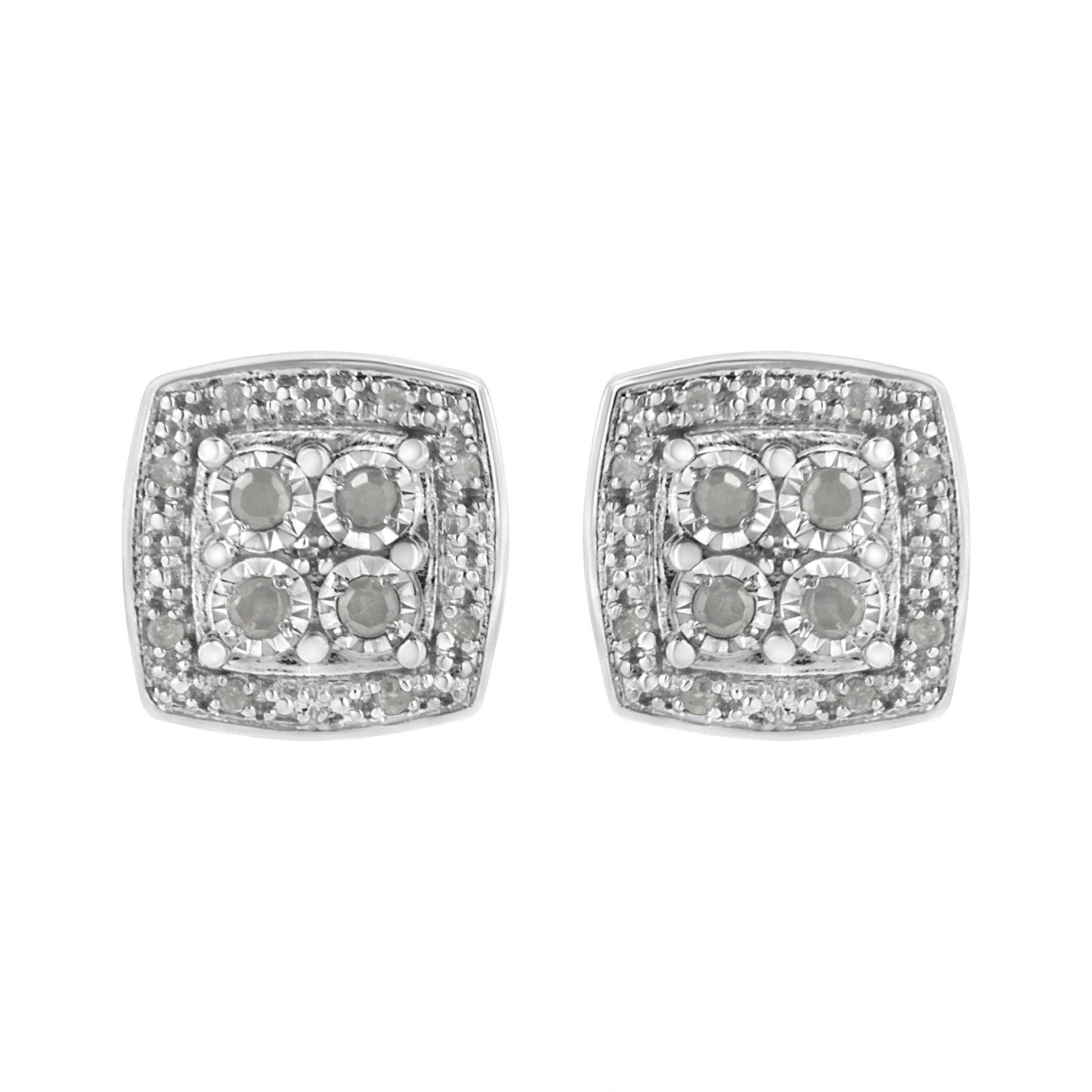.925 Sterling Silver 1/4 cttw Round Cut Diamond Square Shape Milgrain Stud Earrings (I-J Color, I3 Clarity) Bids.com