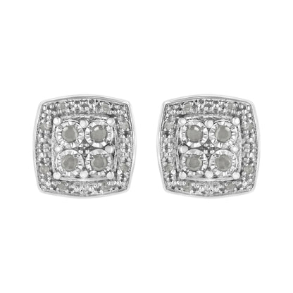 .925 Sterling Silver 1/4 cttw Round Cut Diamond Square Shape Milgrain Stud Earrings (I-J Color, I3 Clarity) Bids.com