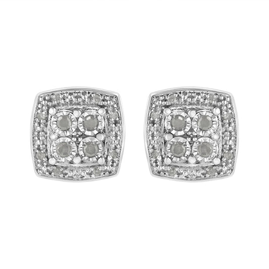 .925 Sterling Silver 1/4 cttw Round Cut Diamond Square Shape Milgrain Stud Earrings (I-J Color, I3 Clarity) Bids.com