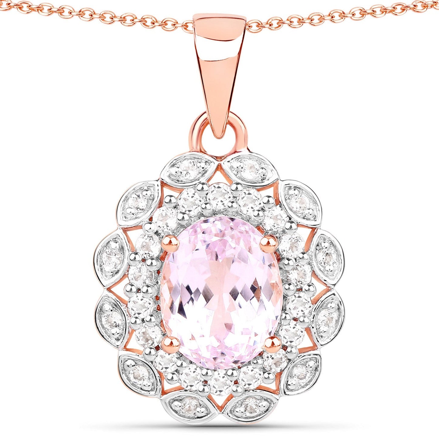4.26 Carat Genuine Kunzite and White Topaz .925 Sterling Silver Pendant Bids.com