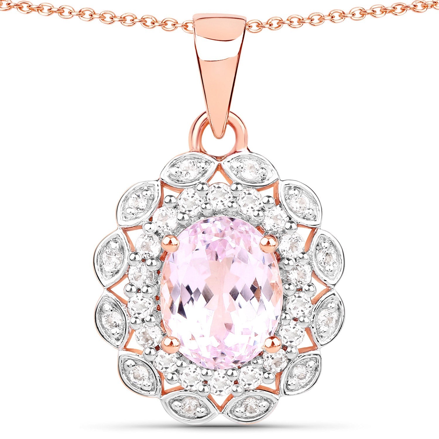 4.26 Carat Genuine Kunzite and White Topaz .925 Sterling Silver Pendant Bids.com