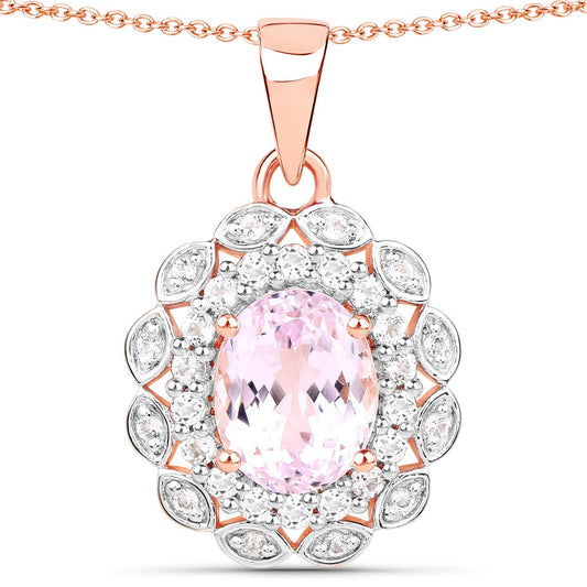 4.26 Carat Genuine Kunzite and White Topaz .925 Sterling Silver Pendant Bids.com