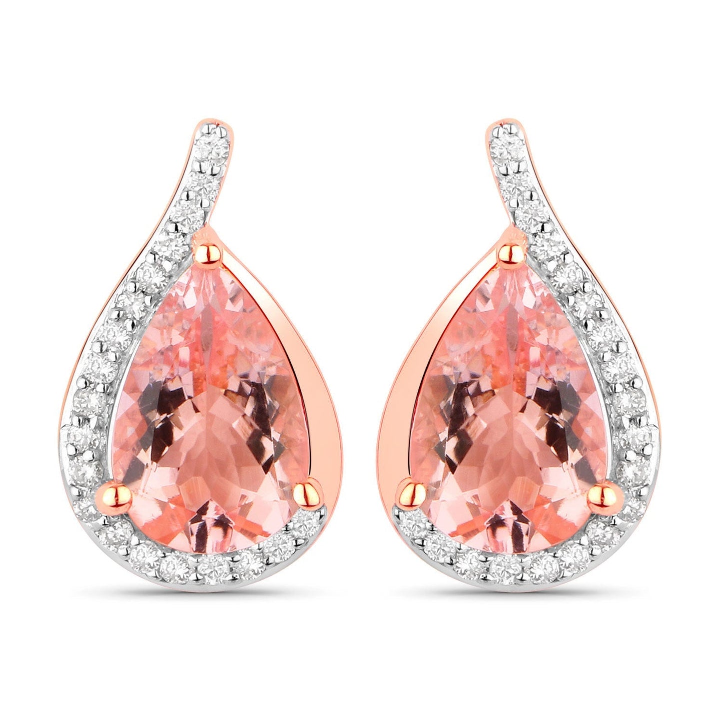 2.43 Carat Genuine Morganite and White Diamond 14K Rose Gold Earrings Bids.com