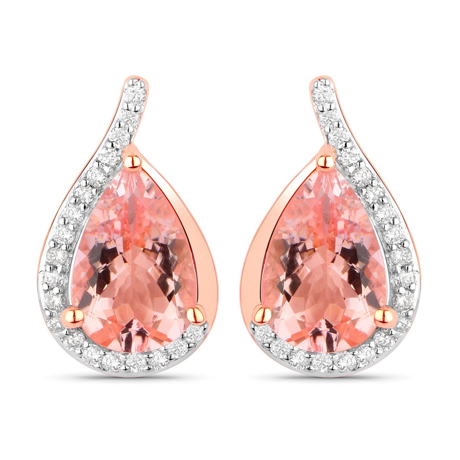 2.43 Carat Genuine Morganite and White Diamond 14K Rose Gold Earrings Bids.com