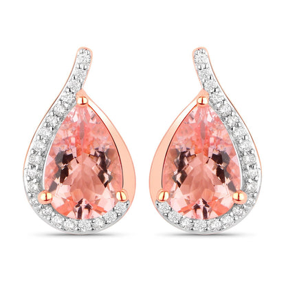 2.43 Carat Genuine Morganite and White Diamond 14K Rose Gold Earrings Bids.com