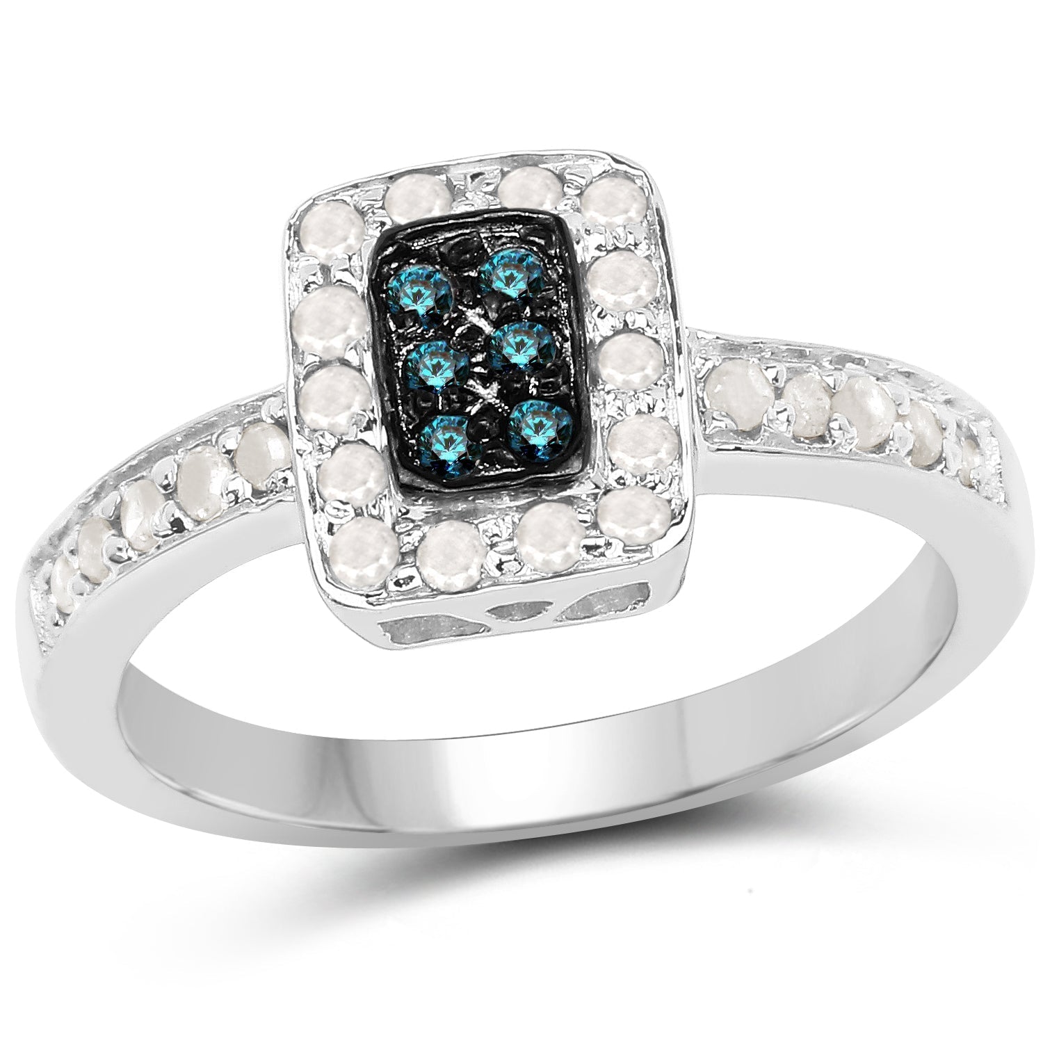 0.36 Carat Genuine Blue Diamond and White Diamond .925 Sterling Silver Ring Bids.com