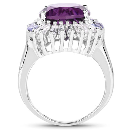 5.24 Carat Genuine Amethyst, Tanzanite & White Topaz .925 Sterling Silver Ring Bids.com