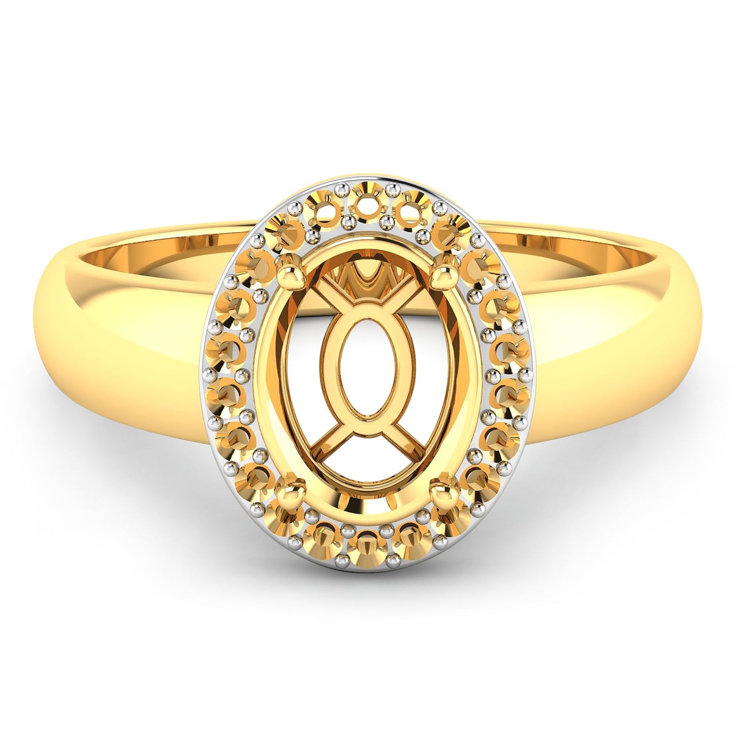 0.22 Carat Genuine White Diamond 14K Yellow Gold Semi Mount Ring - holds 9x7mm Oval Gemstone Bids.com
