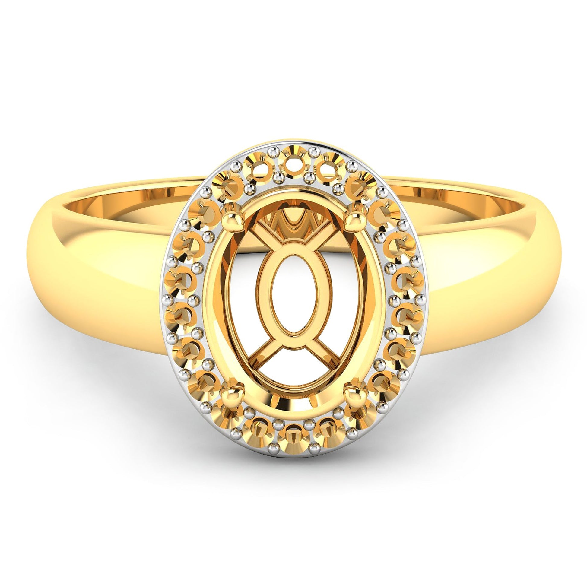 0.22 Carat Genuine White Diamond 14K Yellow Gold Semi Mount Ring - holds 9x7mm Oval Gemstone Bids.com