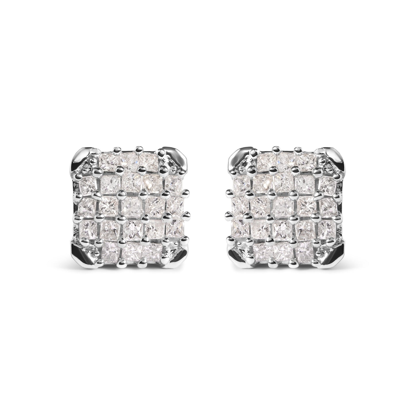 10K White Gold 3/4 Cttw Princess Diamond Composite Open Frame Stud Earrings (I-J Color, I1-I2 Clarity) Bids.com