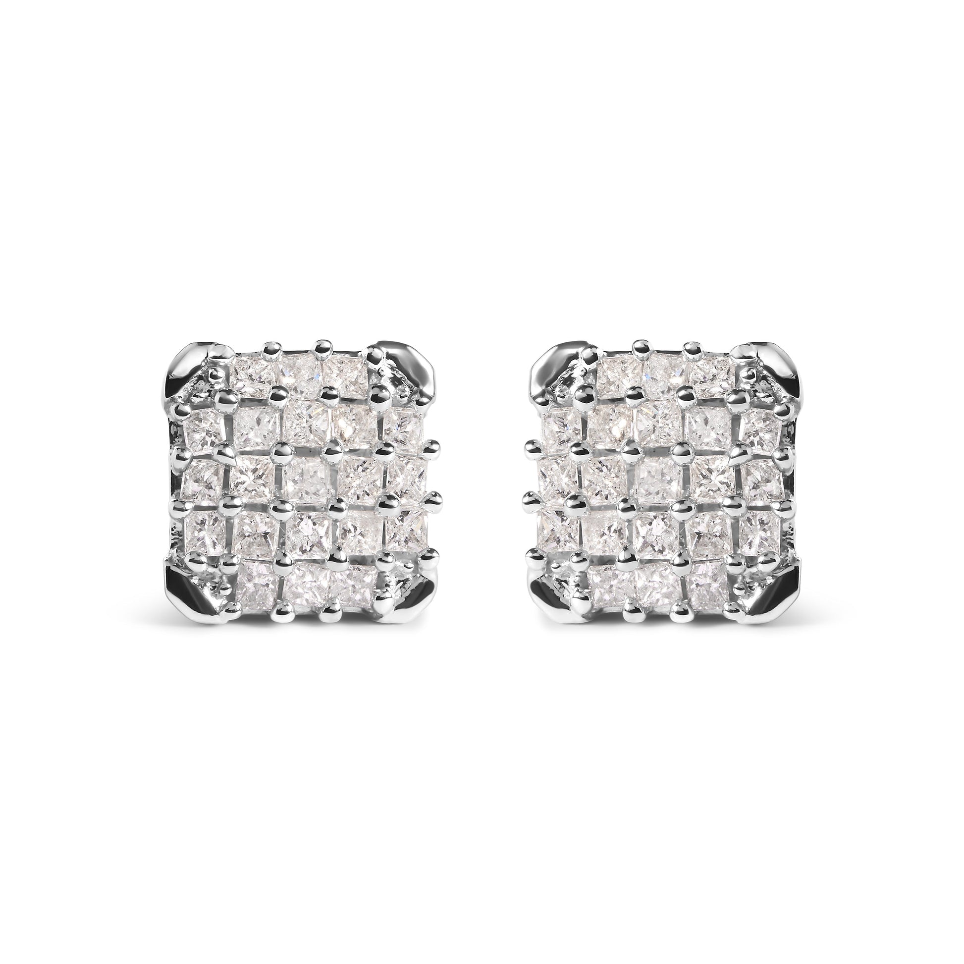 10K White Gold 3/4 Cttw Princess Diamond Composite Open Frame Stud Earrings (I-J Color, I1-I2 Clarity) Bids.com