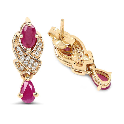 1.12 Carat Genuine Ruby and White Diamond 14K Yellow Gold Earrings Bids.com