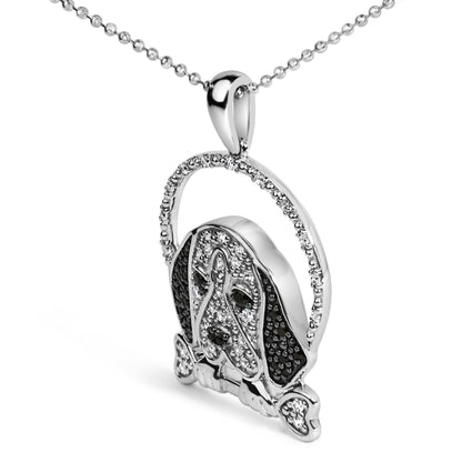 .925 Sterling Silver 1/4 Cttw White and Black Diamond Beagle Dog and Bone Pendant Necklace (I-J Color, I2-I3 Clarity) - 18" Inches Bids.com