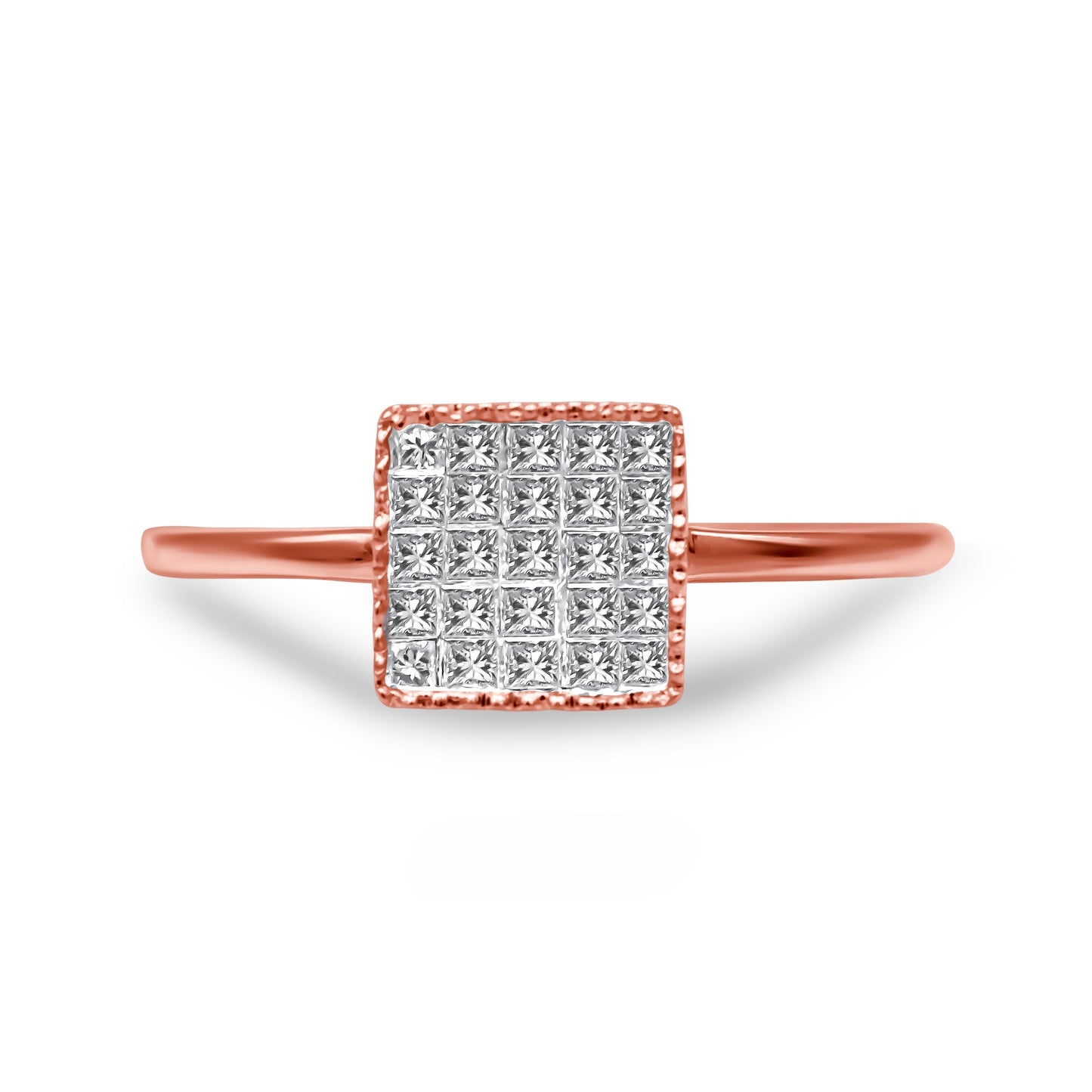10K Rose Gold 1/3 Cttw Invisible Set Princess Cut Diamond Composite Square Shape Ring for Women (H-I color, I1-I2 clarity) - Size 7 Bids.com