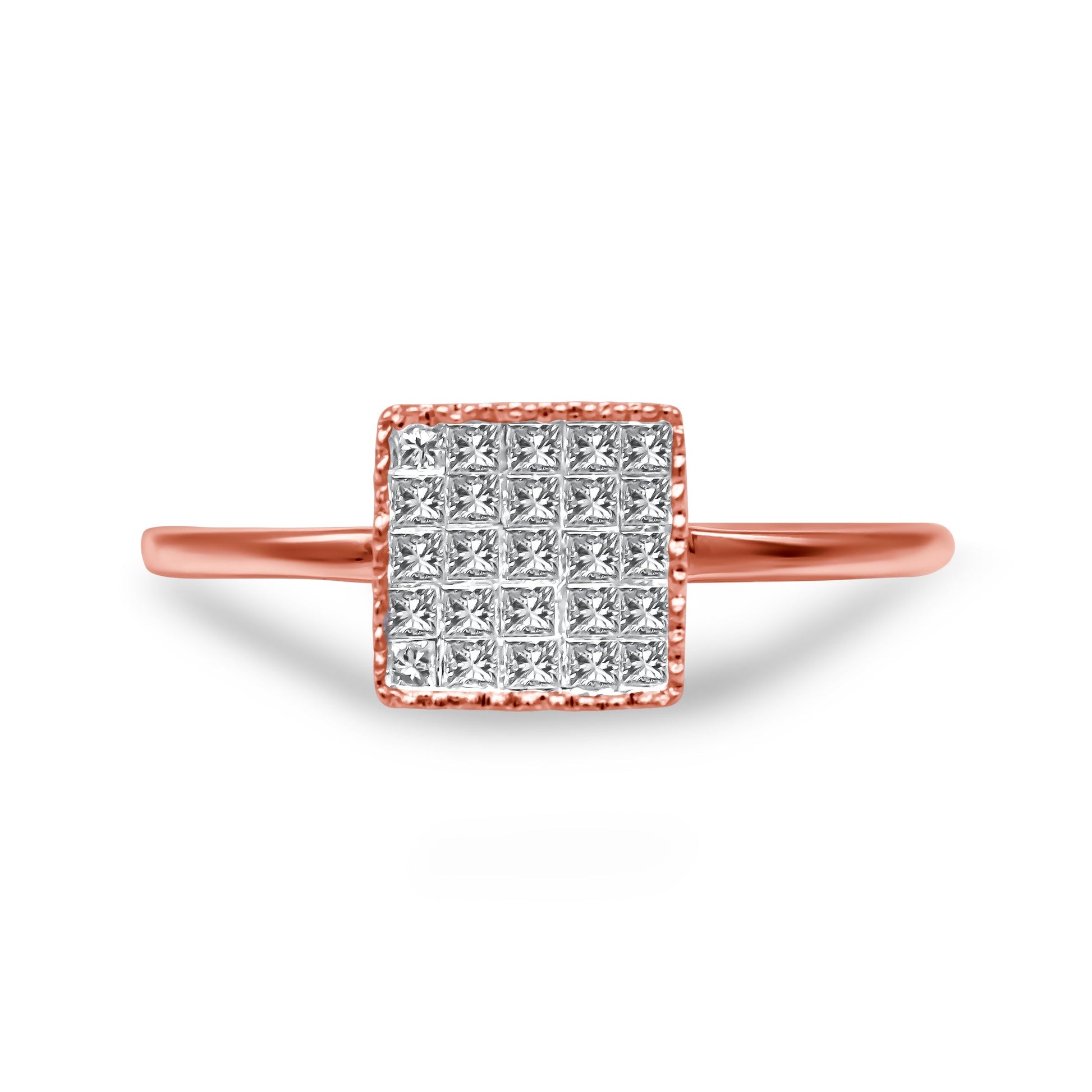 10K Rose Gold 1/3 Cttw Invisible Set Princess Cut Diamond Composite Square Shape Ring for Women (H-I color, I1-I2 clarity) - Size 7 Bids.com