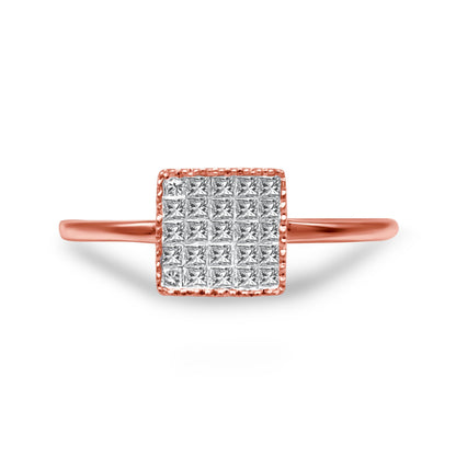 10K Rose Gold 1/3 Cttw Invisible Set Princess Cut Diamond Composite Square Shape Ring for Women (H-I color, I1-I2 clarity) - Size 7 Bids.com