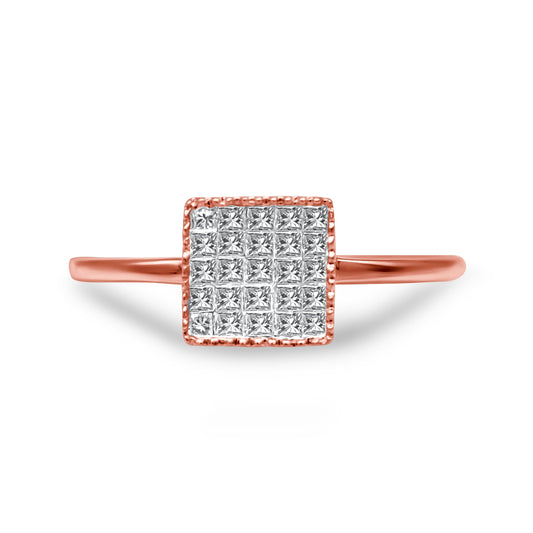 10K Rose Gold 1/3 Cttw Invisible Set Princess Cut Diamond Composite Square Shape Ring for Women (H-I color, I1-I2 clarity) - Size 7 Bids.com