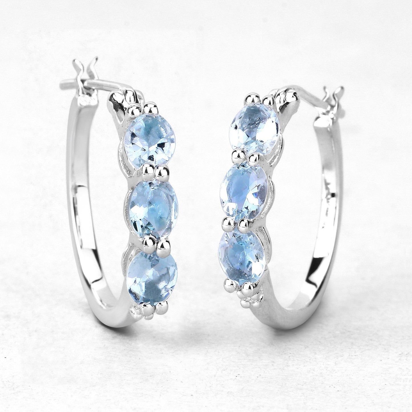 1.75 Carat Genuine Aquamarine and White Diamond .925 Sterling Silver Earrings Bids.com