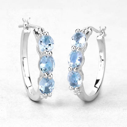 1.75 Carat Genuine Aquamarine and White Diamond .925 Sterling Silver Earrings Bids.com