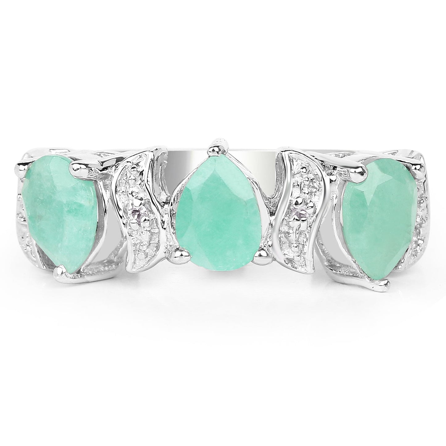 1.87 Carat Genuine Emerald and White Topaz .925 Sterling Silver Ring Bids.com