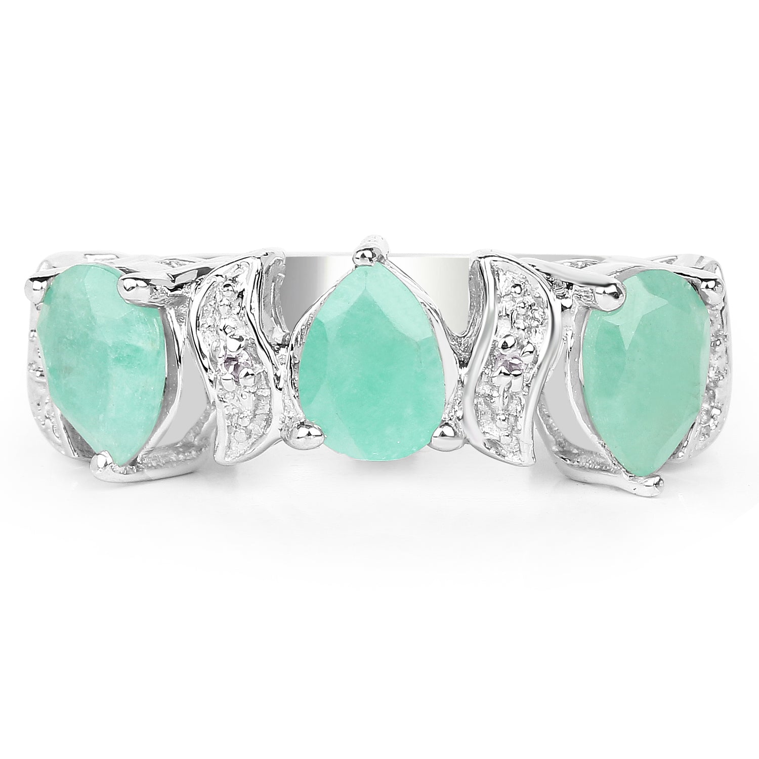 1.87 Carat Genuine Emerald and White Topaz .925 Sterling Silver Ring Bids.com
