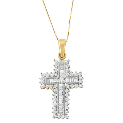 14K Yellow Gold 2.0 Cttw Multi-Row Diamond Cross Pendant Necklace Bids.com