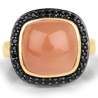 14K Yellow Gold Plated 7.50 ct. t.w. Peach Moonstone and Black Spinel Ring in Sterling Silver Bids.com