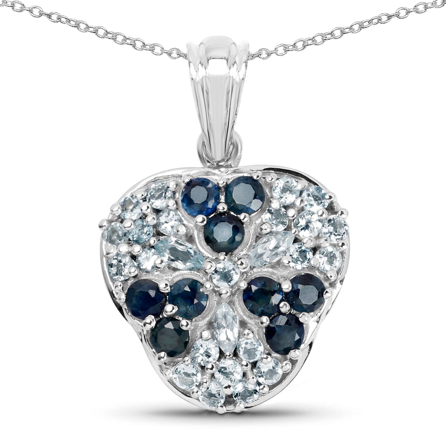 2.73 Carat Genuine Blue Sapphire and Aquamarine .925 Sterling Silver Pendant Bids.com