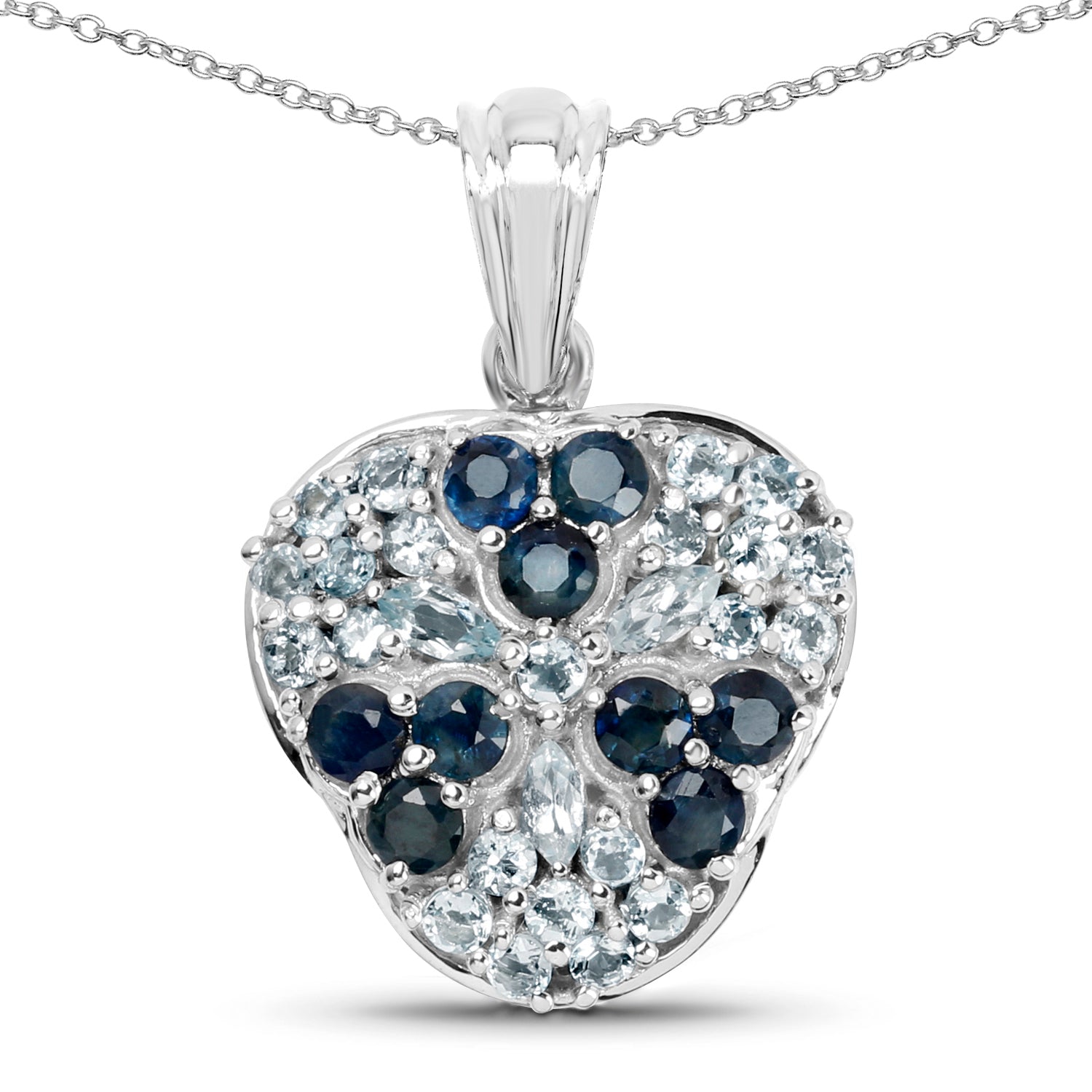 2.73 Carat Genuine Blue Sapphire and Aquamarine .925 Sterling Silver Pendant Bids.com