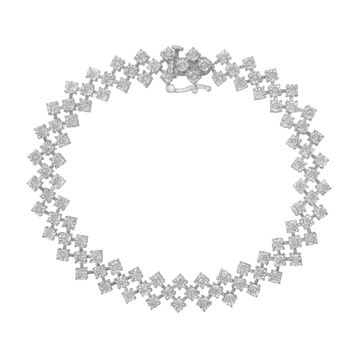.925 Sterling Silver 1.0 cttw Miracle-Set Round Diamond "Zig Zag" Link Bracelet (I-J Color, I3 Clarity) -7.25 Bids.com