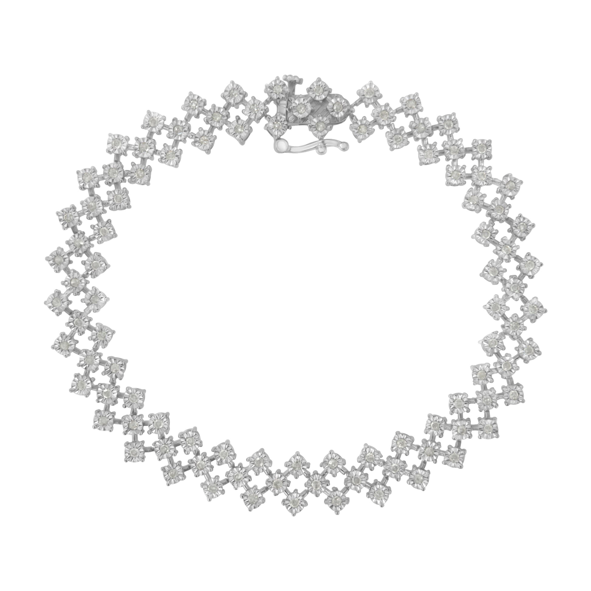 .925 Sterling Silver 1.0 cttw Miracle-Set Round Diamond "Zig Zag" Link Bracelet (I-J Color, I3 Clarity) -7.25 Bids.com