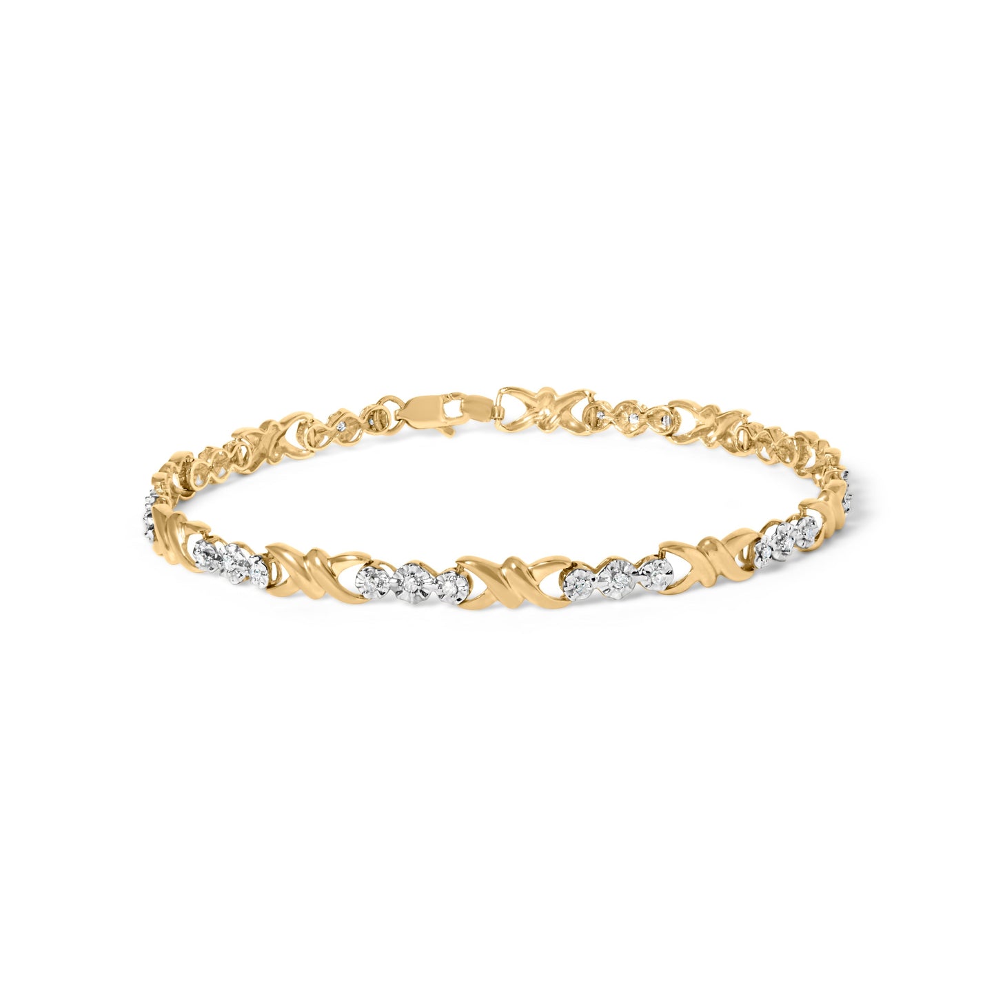 10k Yellow Gold 1/3 Cttw Diamond 3 Stone and X-Link Bracelet (I-J Color, I1-I2 Clarity) - 7.50" Inches Bids.com
