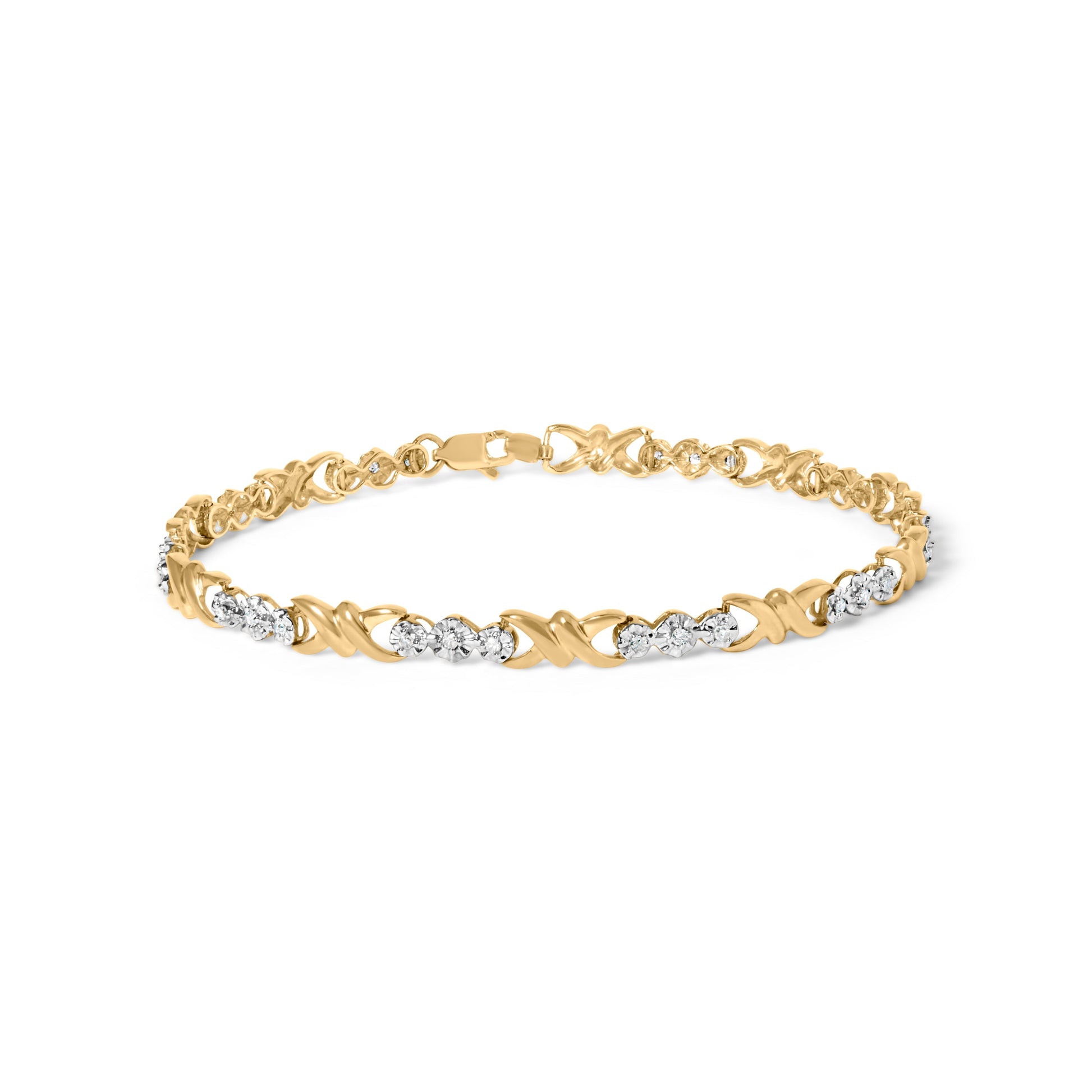 10k Yellow Gold 1/3 Cttw Diamond 3 Stone and X-Link Bracelet (I-J Color, I1-I2 Clarity) - 7.50" Inches Bids.com