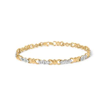 10k Yellow Gold 1/3 Cttw Diamond 3 Stone and X-Link Bracelet (I-J Color, I1-I2 Clarity) - 7.50" Inches Bids.com