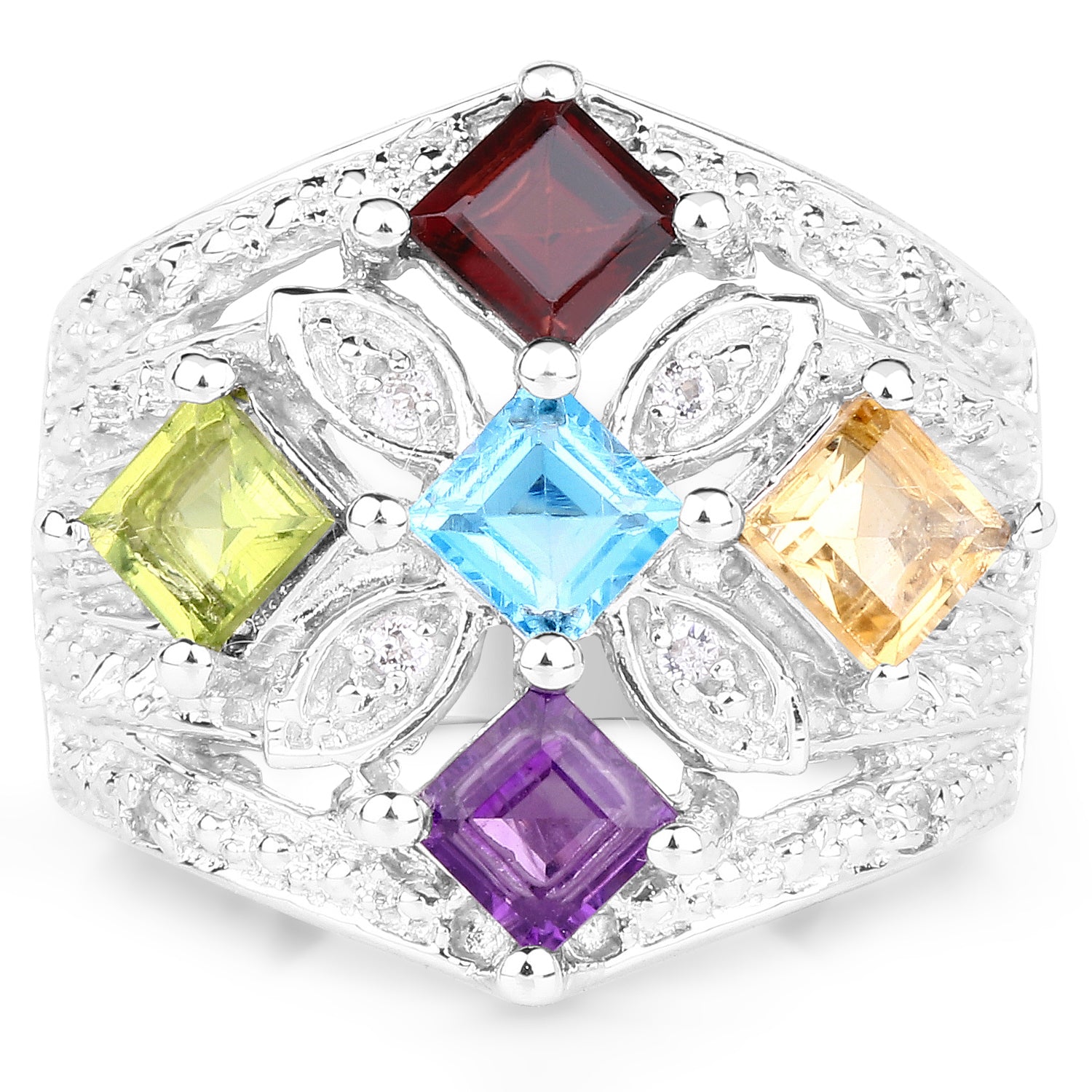 1.67 Carat Genuine Multi Stone .925 Sterling Silver Ring Bids.com