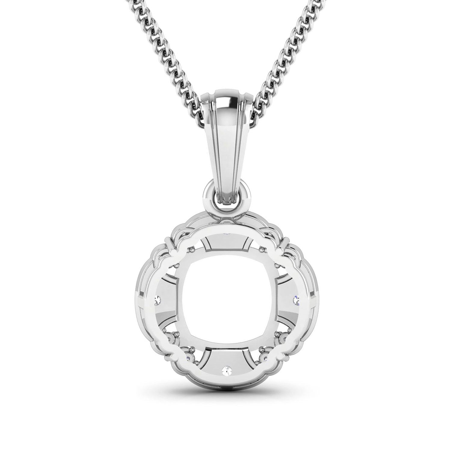 0.09 Carat Genuine White Diamond 14K White Gold Semi Mount Pendant - holds 8x8mm Cushion Gemstone Bids.com