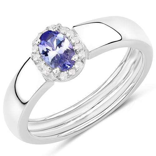 0.54 Carat Genuine Tanzanite and White Zircon .925 Sterling Silver Ring Bids.com