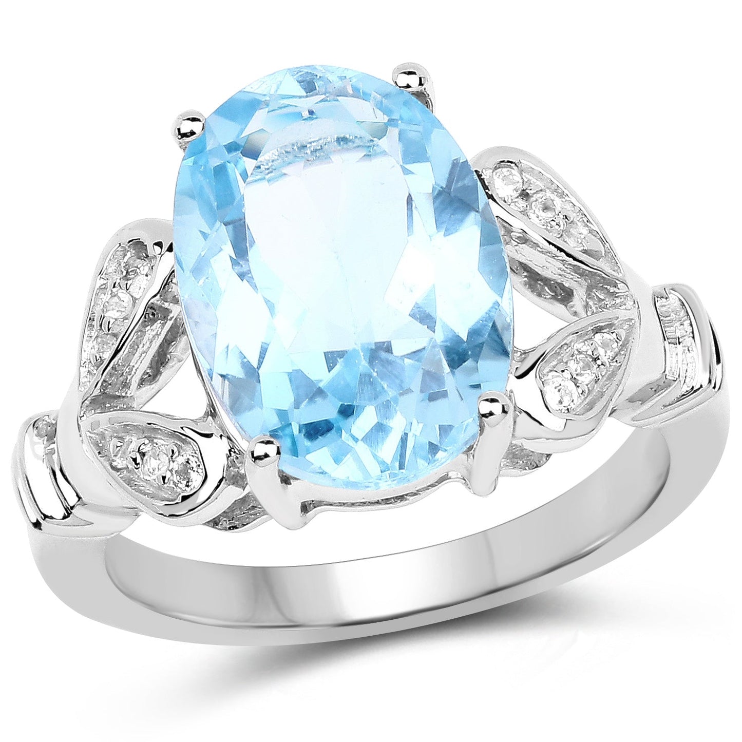 7.29 Carat Genuine Swiss Blue Topaz & White Topaz .925 Sterling Silver Ring Bids.com