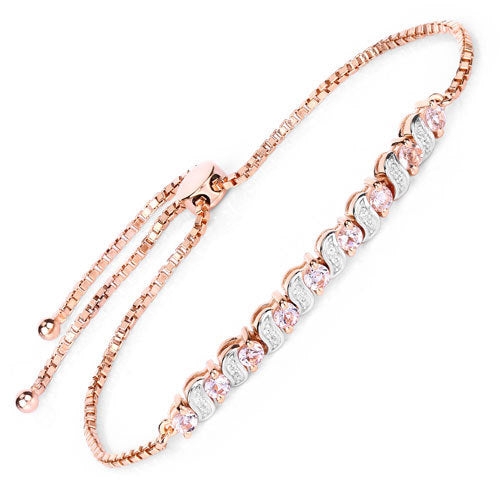 0.89 Carat Genuine Morganite and White Topaz .925 Sterling Silver Bracelet Bids.com