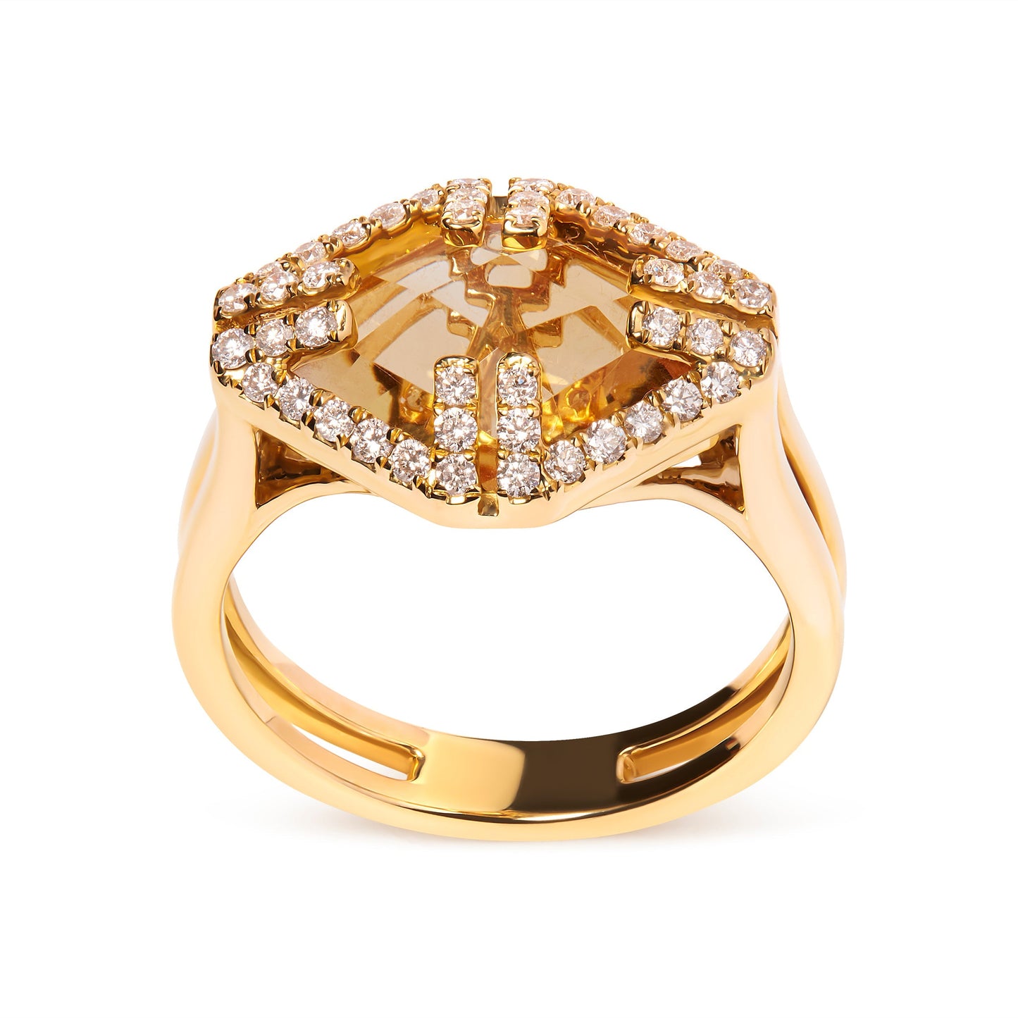 14K Yellow Gold Marquise-Cut Yellow Citrine and 1/3 Cttw Diamond Halo Cocktail Ring (G-H Color, SI1-SI2 Clarity) - Size 7 Bids.com