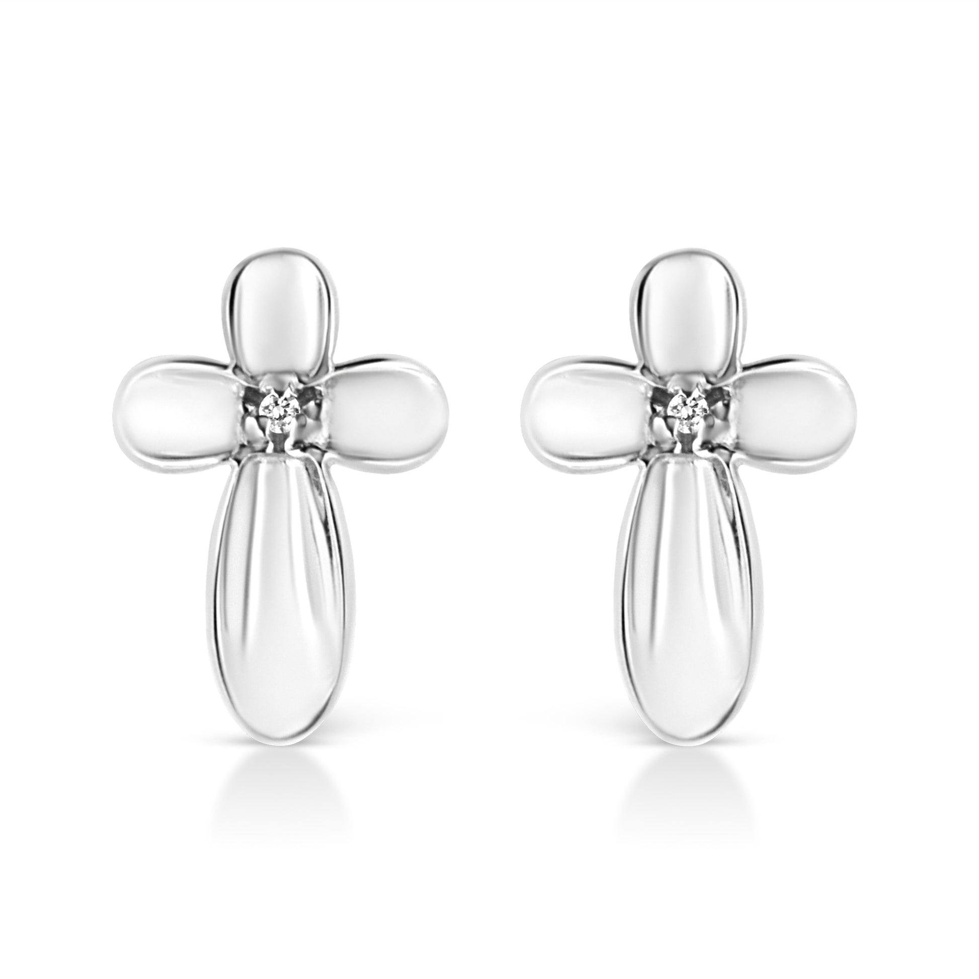 .925 Sterling Silver Prong Set Diamond Accent Floral Cross Stud Earring (I-J Color, I1-I2 Clarity) Bids.com