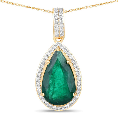 IGI Certified 3.22 Carat Genuine Zambian Emerald and White Diamond 14K Yellow Gold Pendant Bids.com