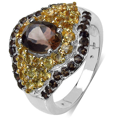 2.56 Carat Genuine Smoky Quartz & Citrine .925 Sterling Silver Ring Bids.com