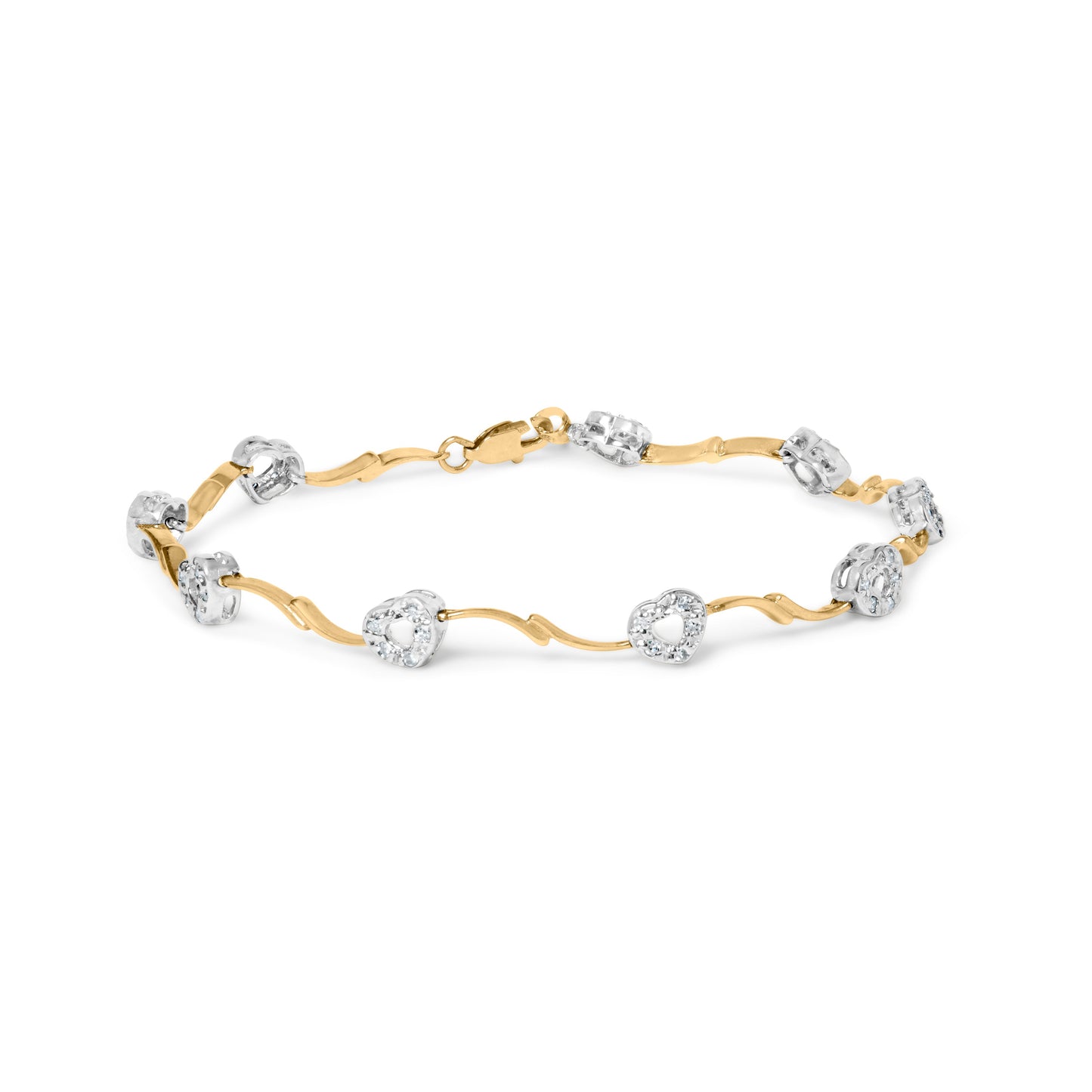 10k Two-Tone Gold 1/3 Cttw Diamond Pave Set Heart S-Link 7.25" Bracelet (I-J Color, I2-I3 Clarity) Bids.com