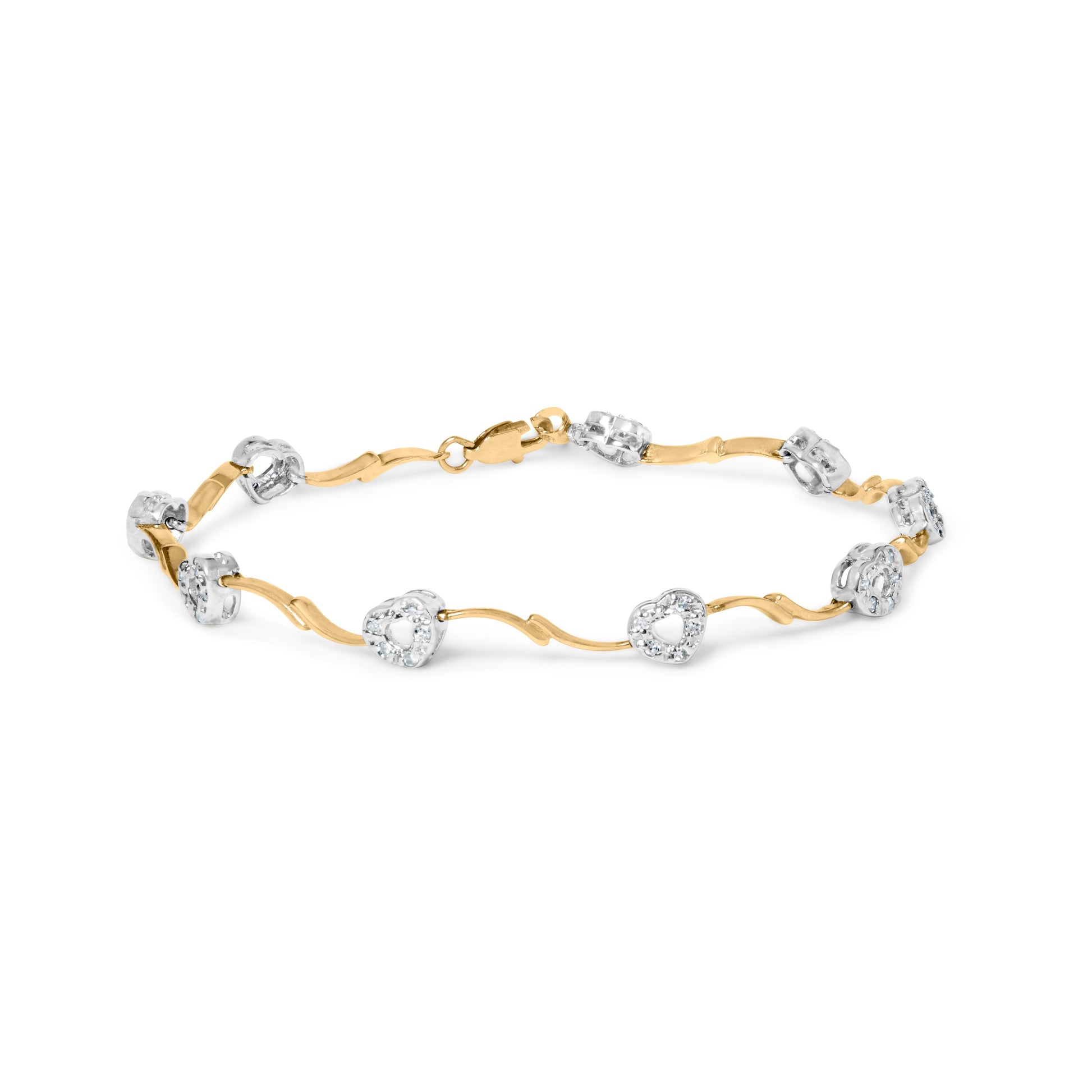 10k Two-Tone Gold 1/3 Cttw Diamond Pave Set Heart S-Link 7.25" Bracelet (I-J Color, I2-I3 Clarity) Bids.com