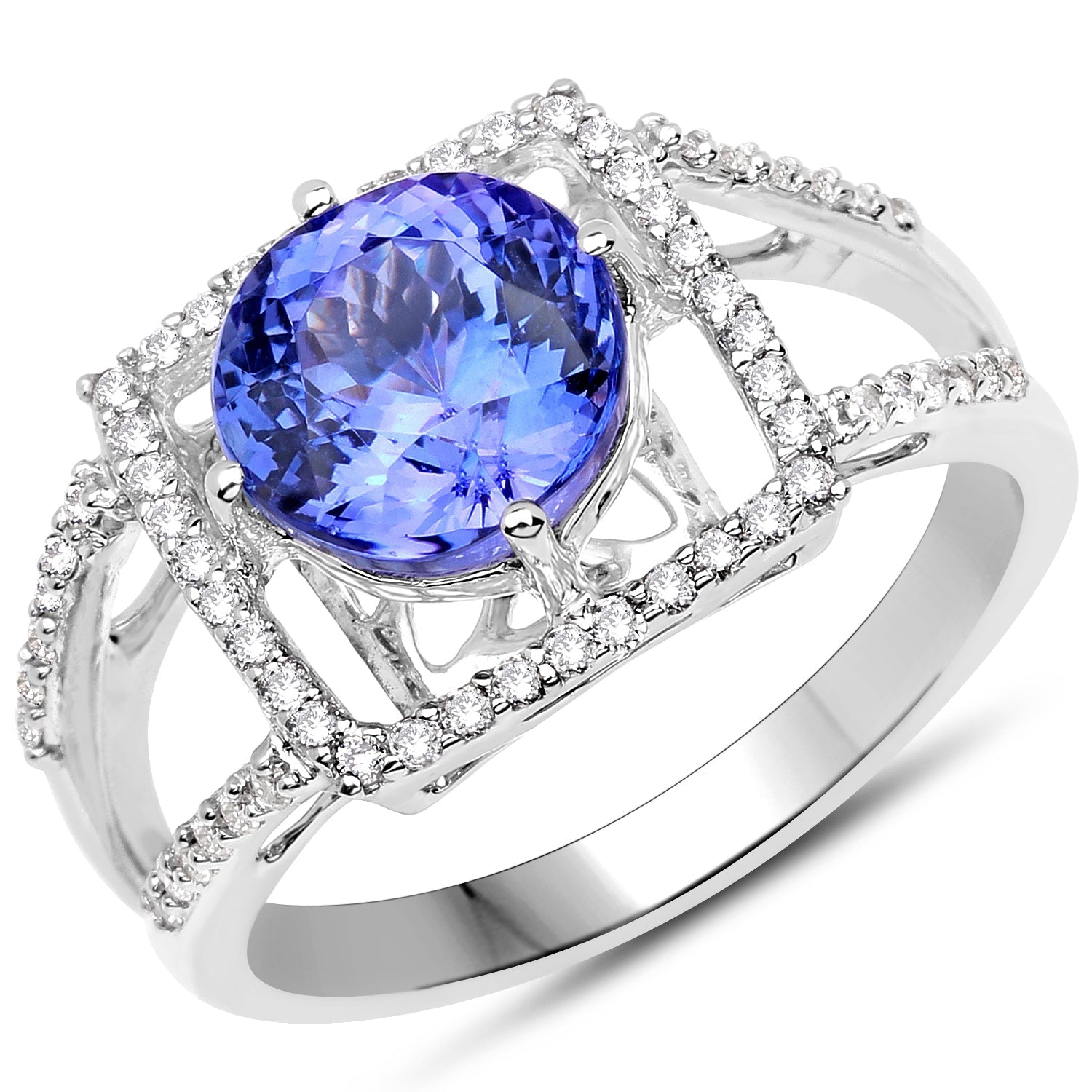 14K White Gold 3.26 Carat Genuine Tanzanite and White Diamond Ring Bids.com