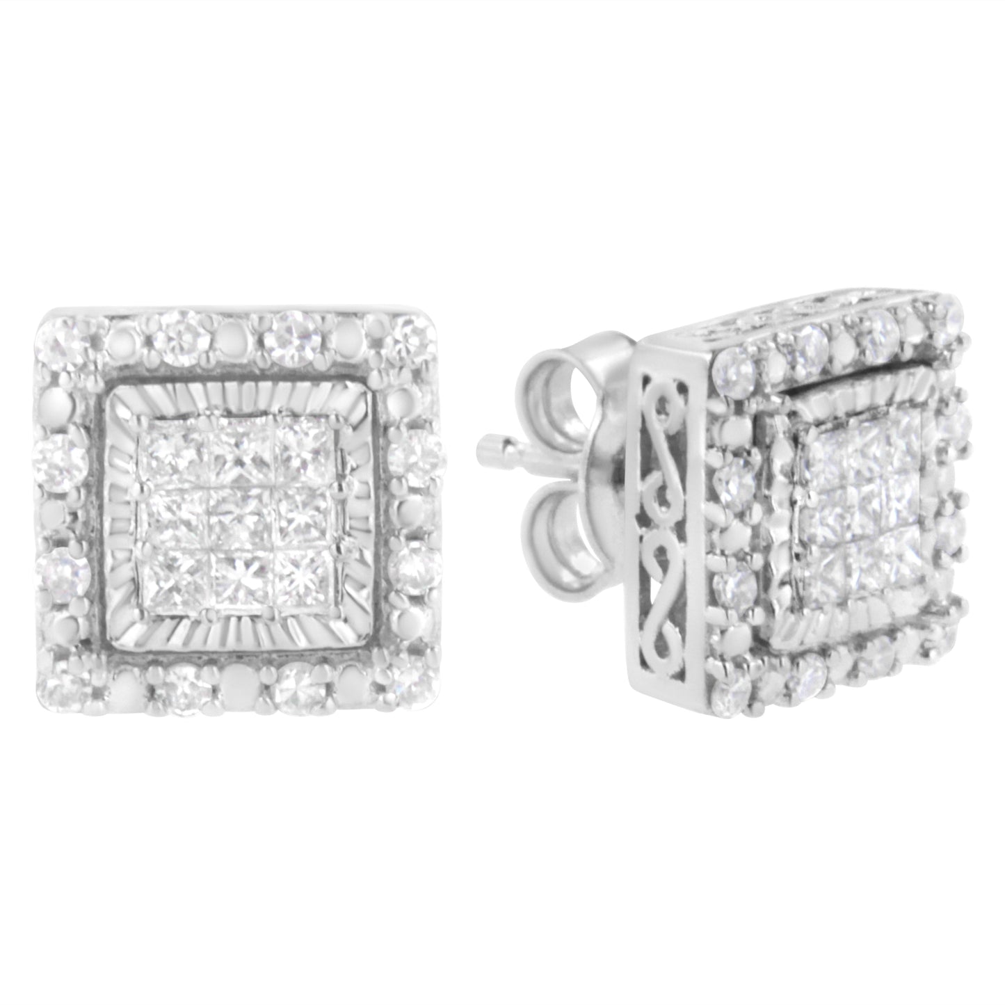 10K White Gold 1/2 cttw Invisible Set Princess-Cut Diamond Square Stud Earring (I-J Color, I1-I2 Clarity) Bids.com