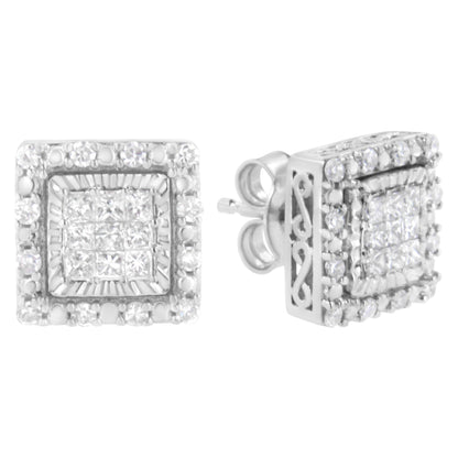 10K White Gold 1/2 cttw Invisible Set Princess-Cut Diamond Square Stud Earring (I-J Color, I1-I2 Clarity) Bids.com