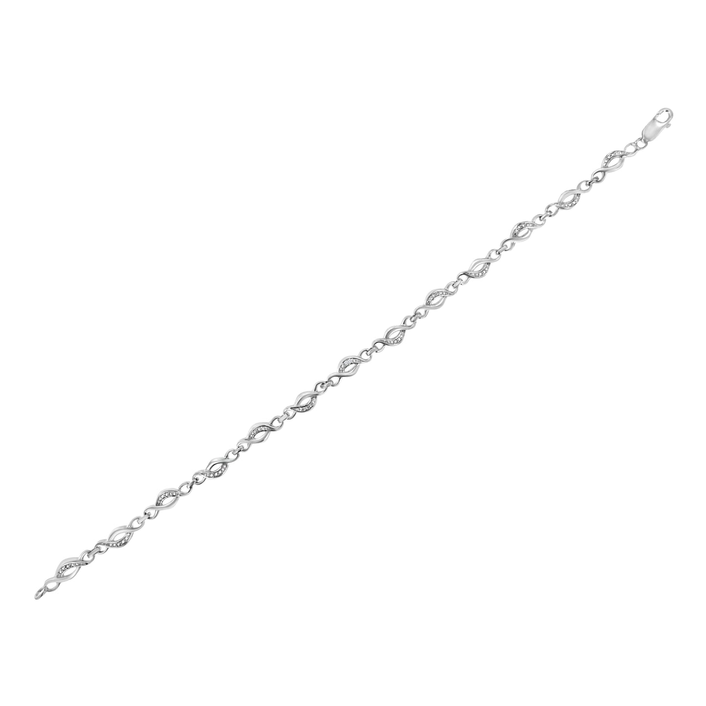 .925 Sterling Silver Prong Set Diamond Accent Curved Spiral Link Bracelet (I-J Color, I3 Clarity) - 7.25" Bids.com